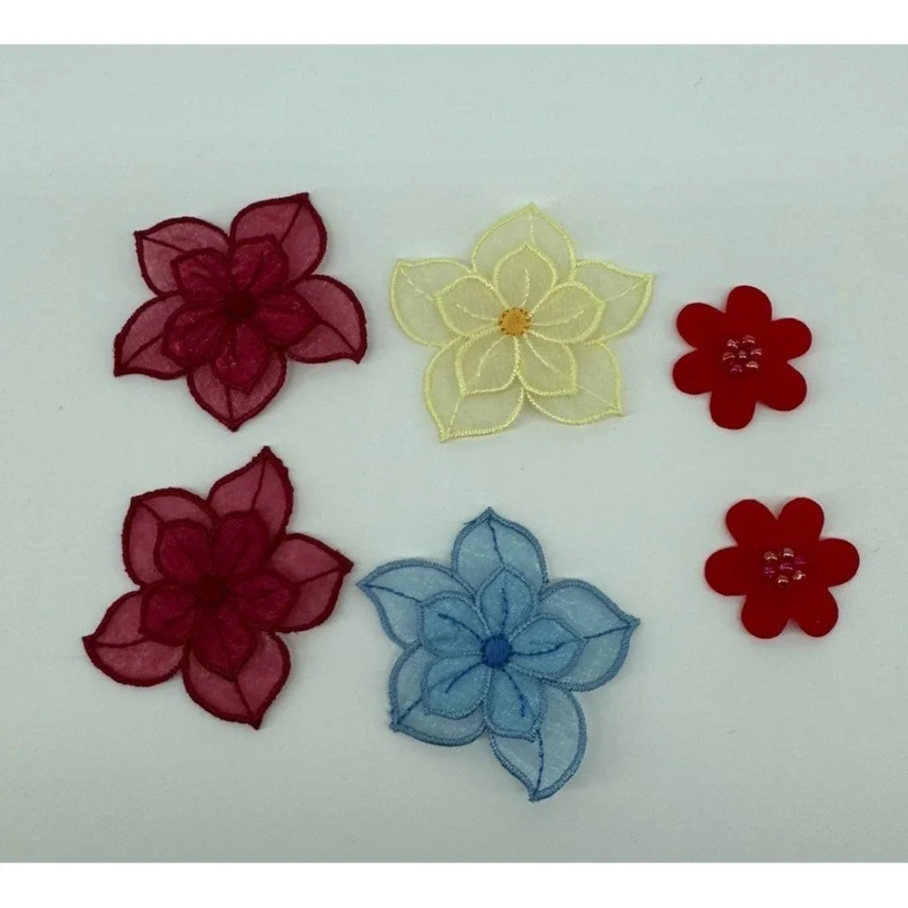 Lot 6 Floral Organza Appliques Embroidered Flower Patches Sheer Craft Sewing